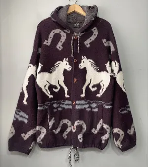 Vintage Genesis Wool Jacket Size XL Zip Artsy Horse Horseshoes Western Cowgirl thumbnail 1