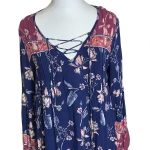 Billabong Pink & Blue‎ Floral Just Like You Dress Medium Boho Peasant Flowy thumbnail 4