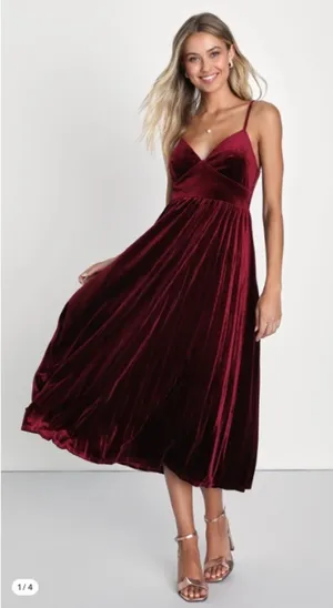 LULUS Sexy Prom Wedding Holiday Elegant Chic Shimmer Velvet Cocktail Midi thumbnail 1