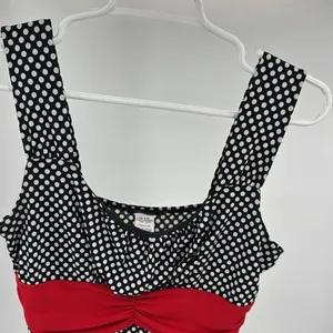 Maurices Y2K Babydoll stretchy Black White red Polka Dot tank pin up 90s M thumbnail 6