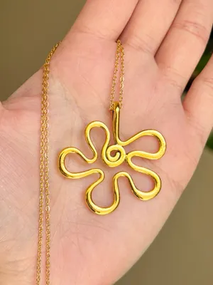 Handmade Kawaii cute retro y2k style gold tone big flower necklace thumbnail 2