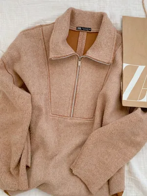 Zara Faux Shearling Half Zip Pullover Sweatshirt thumbnail 1