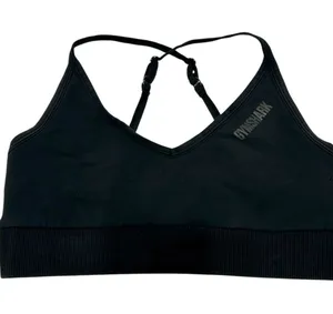 Black Gymshark V-Neck Sports Bra Cross-Back Sports Bra thumbnail 1