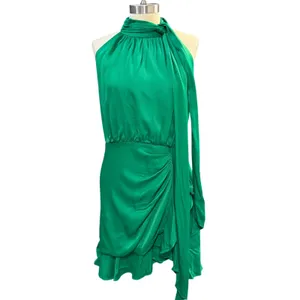 Bardot L Green Wrap Ruffle Hem Halter Mini Dress Tie Sash Cocktail Wedding Guest thumbnail 4