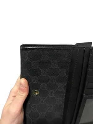 Authentic Gucci Guccissima GG Logo Black Fabric Gold Hardware Long Wallet thumbnail 11