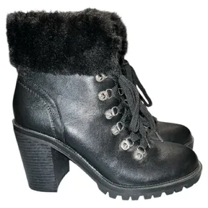 Guess Black faux Fur-trim Lace-Up Boots. New thumbnail 4