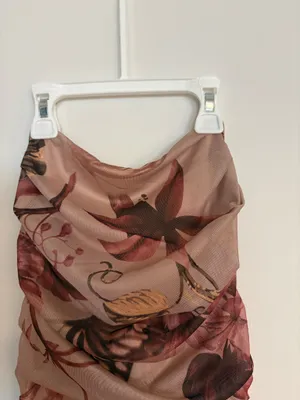 Floral Mesh Strapless Ruched Bodycon Midi Dress - Size XS thumbnail 5