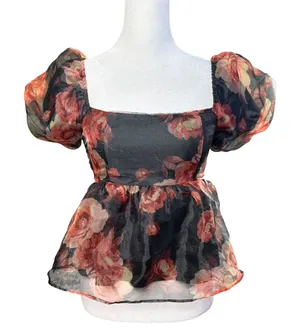 Thirty/Thirty L.A. Floral‎ Puff Sleeve Baby Doll Top Women's Small Cottagecore thumbnail 1