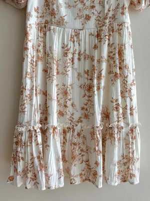 Blu Pepper Floral Puff Sleeve Mini Dress, White/Brown, Size Medium thumbnail 4