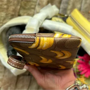 Authentic COACH Signature Coated leather BANANA zip top wristlet thumbnail 6