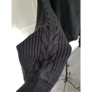 BP Black Chunky Knit Cropped Long Sleeve Oversized Sweater Mock Neck Womens Sz L thumbnail 4