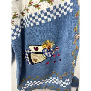 Quacker Factory Blue Garden Angel Embroidered Cardigan Sweater‎ 2X Heart Buttons thumbnail 4