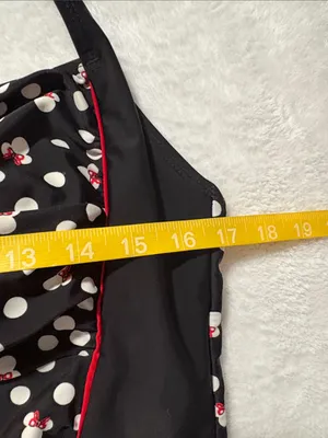 Disney Parks XL Minnie mouse Black Polka Dot Halter One-Piece Swimsuit Red Trim thumbnail 4