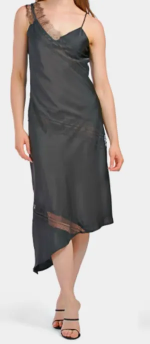 House of Harlow 1960 Black Asymmetrical Lace-Trim Slip Dress thumbnail 1