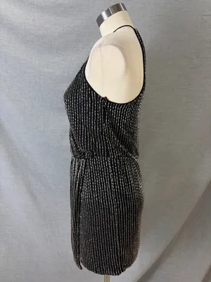 Parker NY‎ Black Silver Bugle Bead Halter Mini Dress Size 0 thumbnail 5