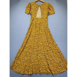 AFRM Yellow Cheetah Animal Print Maxi Dress Short Sleeve‎ Front Slit Medium thumbnail 9