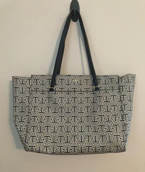 Tory Burch Black and White Signature Geometric Tote thumbnail 1