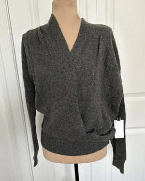ASTR The Label Long Sleeve Faux Wrap Wool Blend Sweater Top Gray Size S thumbnail 1