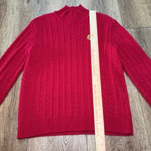 VTG Lauren Ralph Lauren Red Cable Knit Mock Neck Crest Sweater Womens XL Preppy thumbnail 3