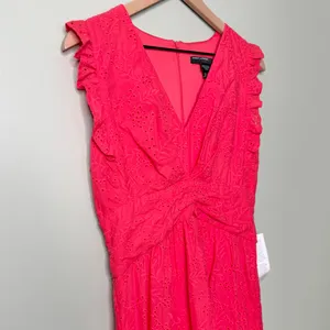 NWT Maggy London Embroidered Eyelet Flutter Sleeves Midi Dress Coral Pink Size 4 thumbnail 3