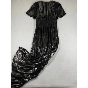 Anthropologie Metallic Carbon Tiered Maxi Dress Smocked Waist Short Sleeve S NEW thumbnail 12