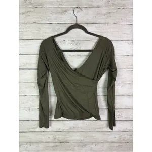 Lulus Most Important Olive Green Ribbed Surplice Long Sleeve Top Size Medium thumbnail 4