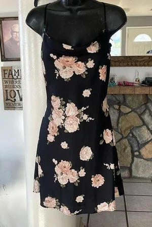 Abercrombie & Fitch black satin floral cowl neck satin slip dress size S thumbnail 1