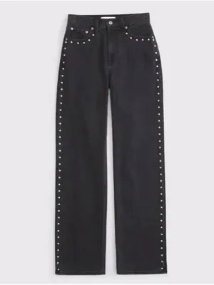 Abercrombie & Fitch Black Straight-Leg Jeans with Side Studs thumbnail 2