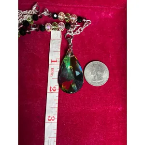Iridescent Vitrail Crystal Teardrop Pendant Necklace - Multi-Color AB Beads thumbnail 5