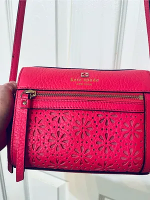 Kate Spade New York Perri Lane Looloo Pink Leather Laser Cut Crossbody Bag EUC thumbnail 16