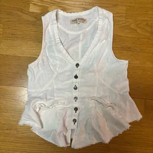 Free People Laruso Linen Preppy Pocket Resortwear Coastal Beach Vacation Vest S thumbnail 2