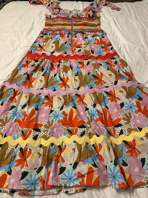 CeliaB Nilsa Multicolor Floral Smocked Midi Dress w/ Tie Straps - NWT - Size L thumbnail 4