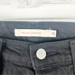 LEVI’S Black Big E Button Fly Wedgie Straight Leg Jeans Size 28 Biker Casual thumbnail 3