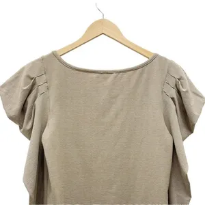 Free People Penelope Tan Striped Knit Top Long Ruched Puff Sleeves Size Medium thumbnail 6