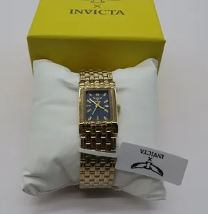 Invicta Gold Tone Rectangular Blue Dial Watch with Brick Link Bracelet thumbnail 1