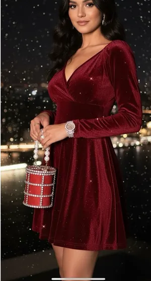 Red velvet king sleeve mini small Nwot red bling dress v thumbnail 1