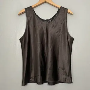 Vintage Satin Lace Top Size Large Black Lingerie Dark Romantic Office Siren Sexy thumbnail 3