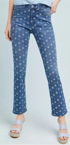 Pilcro Embroidered High-Rise Cropped‎ Starbursts Pattern Bootcut Jeans Sz 26 thumbnail 1