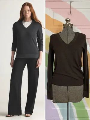 NWT Quince Lightweight Cotton Cashmere V-Neck Sweater Heather Charcoal Sz S 🧡🎀 thumbnail 2