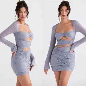 House of CB Camille Dove Grey Real Silk Mini Dress M thumbnail 7