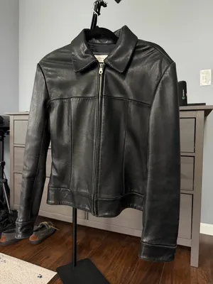 Vintage Black Leather Zip-Front Jacket thumbnail 3