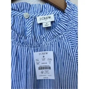 J.CREW Top Blue Striped NEW Flutter Sleeve Blouse 100% Cotton Size Small NWT thumbnail 4