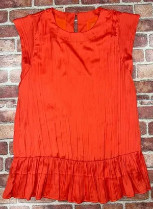 Pre-Owned Maeve by Anthropologie Orange Dress Pleated Lined Short Sleeve Size L thumbnail 1