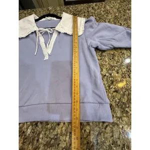 Anthropologie Poplin-Collar V-Neck Sweatshirt size Small Lilac thumbnail 12