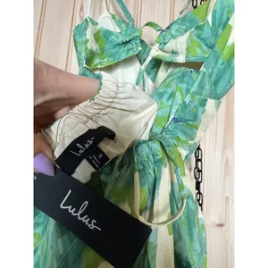 NWT Lulus Candria Cream and Green Floral Surplice Midi Dress Resort Party Size M thumbnail 7