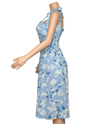 MISA LOS ANGELES Primrose Midi Dress, Blue Washed Wildflower, Small thumbnail 6