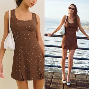 Reformation x Devon Lee‎ Carlson | Cher Sleeveless Polka Dot Mini Dress Brown thumbnail 2