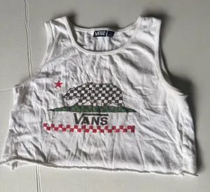 Vans California Bear Checkered White Crop Tank Top L thumbnail 1