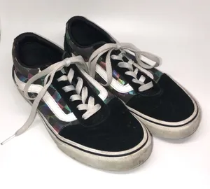 Women's Vans Black Suede Iridescent Checkerboard Size 7.5 Low Top Skater Lace Up thumbnail 1