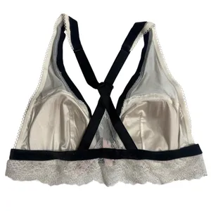 Victoria's Secret Bralette Women's Lace Mesh Racerback Ivory Black Size M thumbnail 2